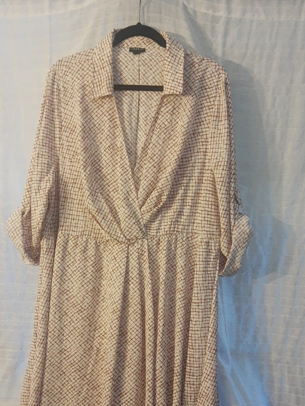torrid Red and Cream Checked Long Sleeve Wrap Dress
